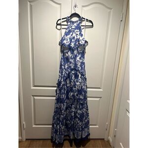 LACE the Label Blue Floral Ruffled Cut Out Maxi Dress Vacation size S NWT $490